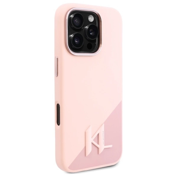 Karl Lagerfeld Silicone Shadow Metal Initial MagSafe Case for iPhone 16 Pro Max - Pinkeng
