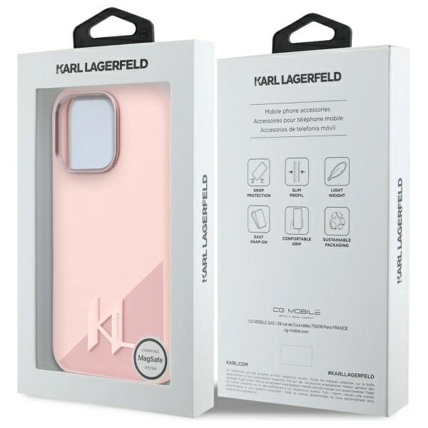 Karl Lagerfeld Silicone Shadow Metal Initial MagSafe Case for iPhone 16 Pro Max - Pinkeng