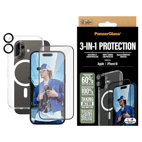 PanzerGlass Bundle 3in1 iPhone 16 6.1" D3O Hardcase + Screen Protector UWF+ Lens B1291+2861+1283eng