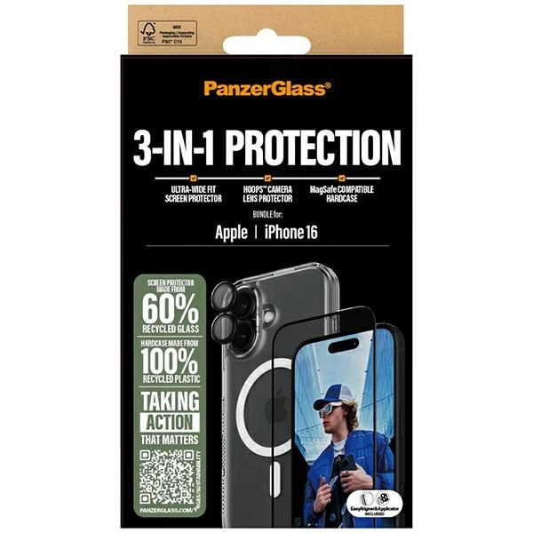 PanzerGlass Bundle 3in1 iPhone 16 6.1" D3O Hardcase + Screen Protector UWF+ Lens B1291+2861+1283eng