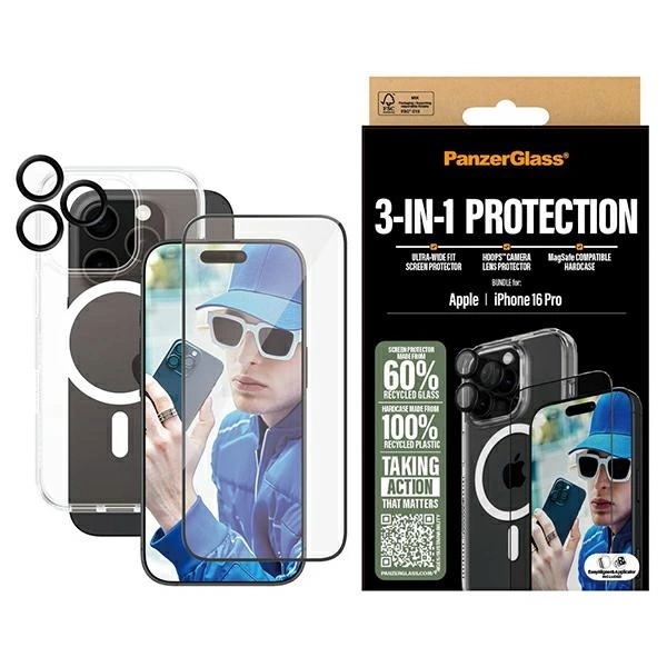 PanzerGlass Bundle 3in1 iPhone 16 Pro 6.3" D3O Hardcase + Screen Protector UWF+ Lens B1292+2862+1284eng
