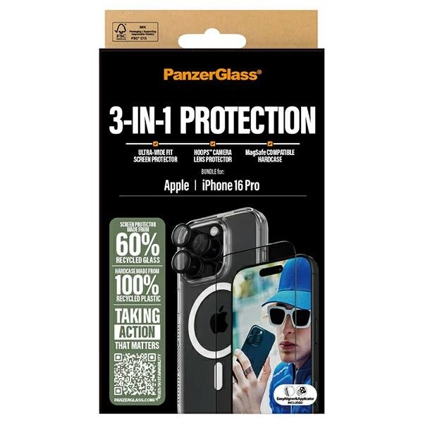 PanzerGlass Bundle 3in1 iPhone 16 Pro 6.3" D3O Hardcase + Screen Protector UWF+ Lens B1292+2862+1284eng