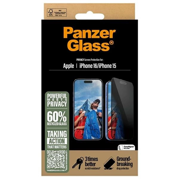 PanzerGlass Privacy Screen Protector iPhone 16 6.1" Ultra-Wide Fit P2861eng