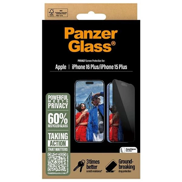 PanzerGlass Privacy Screen Protector iPhone 16 Plus 6.7" Ultra-Wide Fit P2863eng