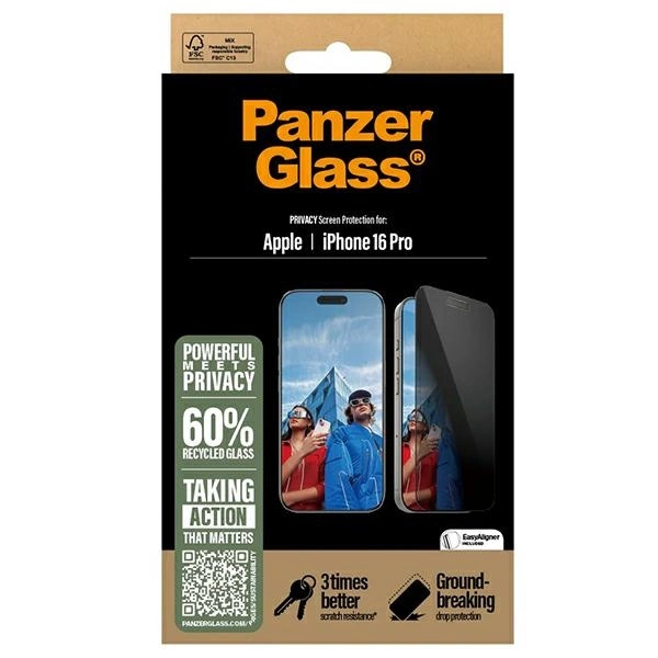 PanzerGlass Privacy Screen Protector iPhone 16 Pro 6.3" Ultra-Wide Fit P2862eng