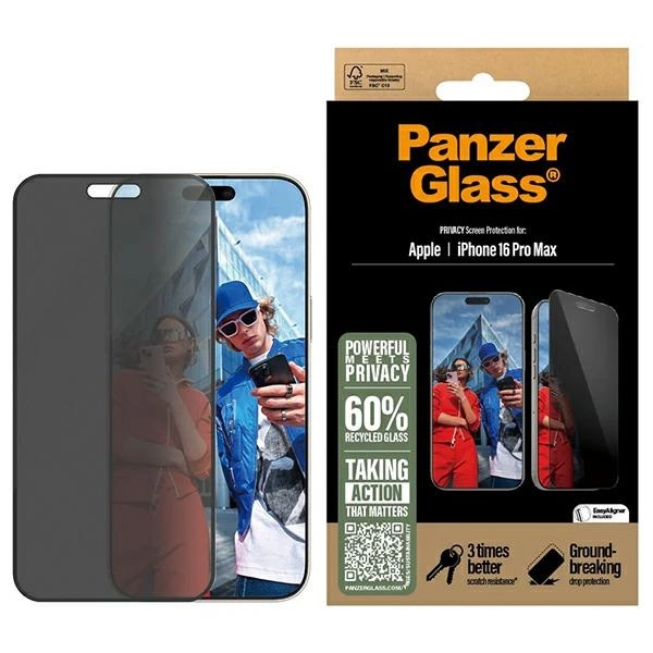PanzerGlass Privacy Screen Protector iPhone 16 Pro Max 6.9" Ultra-Wide Fit P2864eng