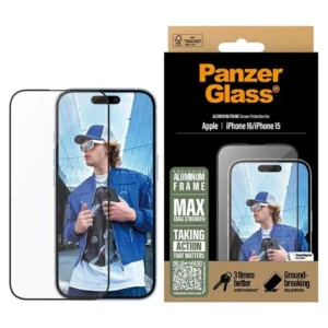 PanzerGlass Screen Protector Aluminum Frame iPhone 16 6.1" Ultra-Wide Fit 2849eng