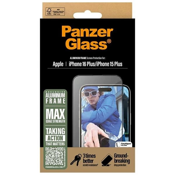 178026_4 PanzerGlass Screen Protector Aluminum Frame iPhone 16 Plus 6.7" Ultra-Wide Fit 2851eng