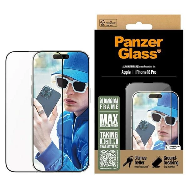 PanzerGlass Screen Protector Aluminum Frame iPhone 16 Pro 6.3" Ultra-Wide Fit 2850eng