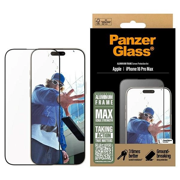 178028_1 PanzerGlass Screen Protector Aluminum Frame iPhone 16 Pro Max 6.9" Ultra-Wide Fit 2852eng