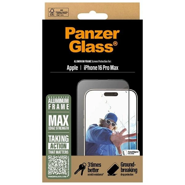 178028_4 PanzerGlass Screen Protector Aluminum Frame iPhone 16 Pro Max 6.9" Ultra-Wide Fit 2852eng