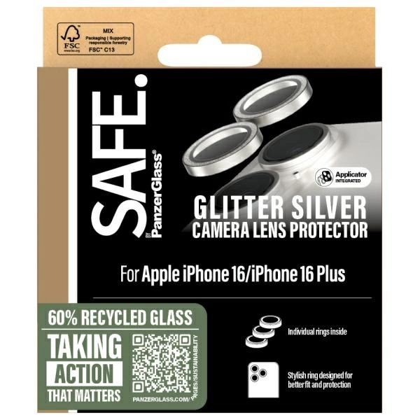 SAFE by PanzerGlass iPhone 16 6.1" / 16 Plus 6.7" Lens Protector silver/glitter silver SAFE95892eng