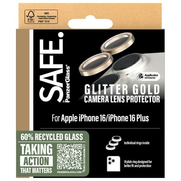 SAFE by PanzerGlass iPhone 16 6.1" / 16 Plus 6.7" Lens Protector gold/glitter gold SAFE95894eng