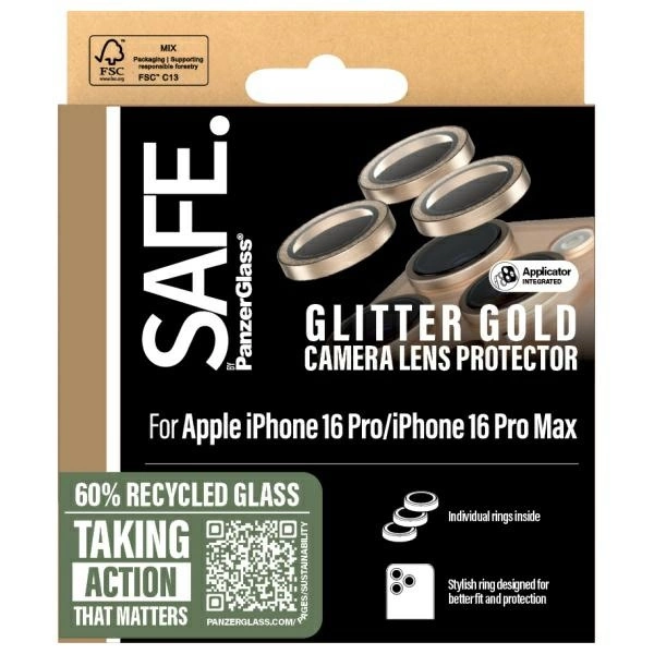 SAFE by PanzerGlass iPhone 16 Pro 6.3" / 16 Pro Max 6.9" Lens Protector gold/glitter gold SAFE95895eng