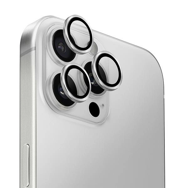 Uniq Optix Aluminum Camera Lens Protector iPhone 16 Pro 6.3" / 16 Pro Max 6.9" sterling silver camera lens glass with applicatoreng