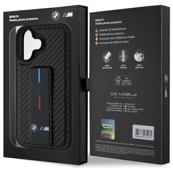 BMW M Grip Stand Smooth and Carbon case for iPhone 16 - blackeng