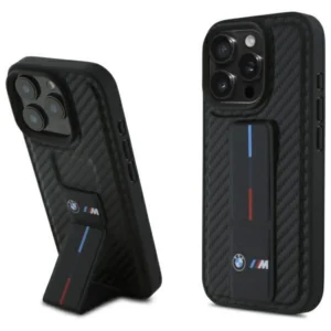 BMW M Grip Stand Smooth and Carbon case for iPhone 16 Pro Max - blackeng