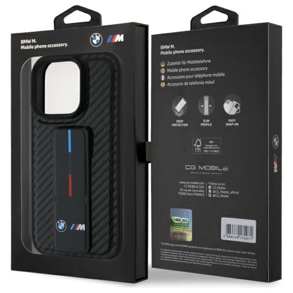 BMW M Grip Stand Smooth and Carbon case for iPhone 16 Pro Max - blackeng