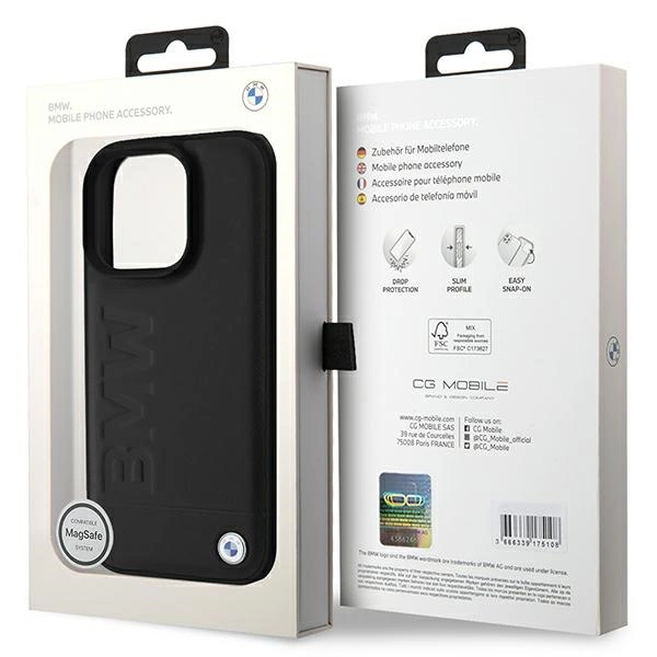 BMW Leather Hot Stamp MagSafe iPhone 16 Pro Case - Blackeng