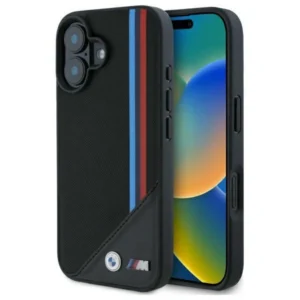 BMW M Meshed Tricolor Stripes MagSafe case for iPhone 16 - blackeng