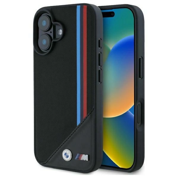 BMW M Meshed Tricolor Stripes MagSafe case for iPhone 16 - blackeng