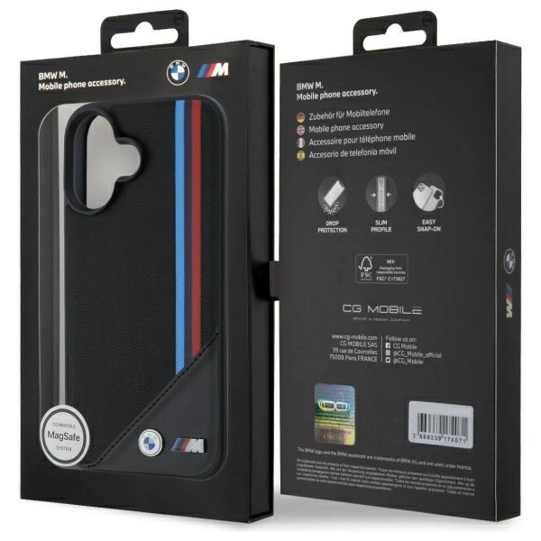 BMW M Meshed Tricolor Stripes MagSafe case for iPhone 16 - blackeng