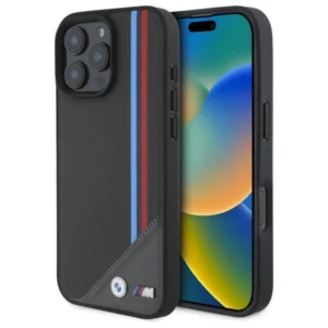 BMW M Meshed Tricolor Stripes MagSafe Case for iPhone 16 Pro Max - Grayeng