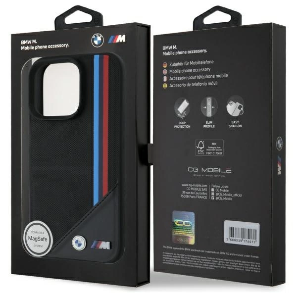BMW M Meshed Tricolor Stripes MagSafe Case for iPhone 16 Pro Max - Blackeng