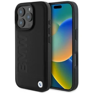 BMW Leather Hot Stamp MagSafe iPhone 16 Pro Max Case - Blackeng