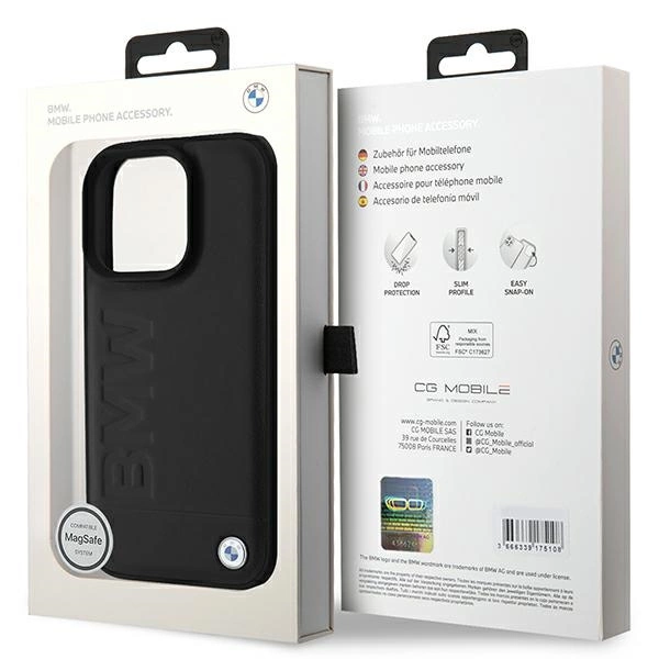BMW Leather Hot Stamp MagSafe iPhone 16 Pro Max Case - Blackeng