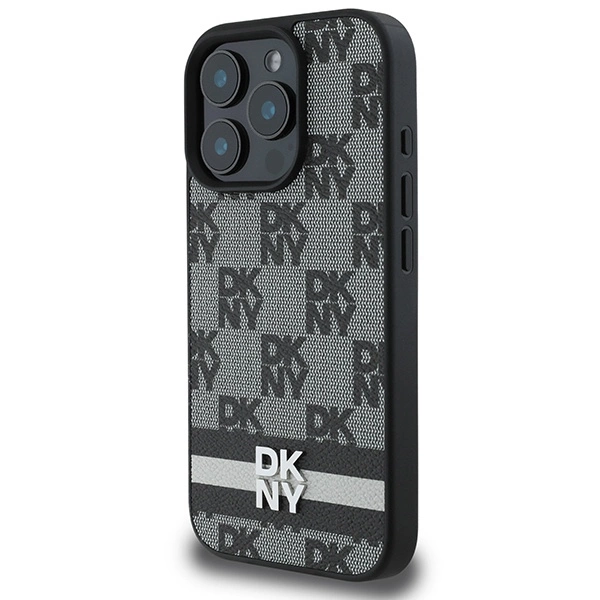 DKNY Checkered Pattern & Printed Stripes case for iPhone 16 Pro - blackeng
