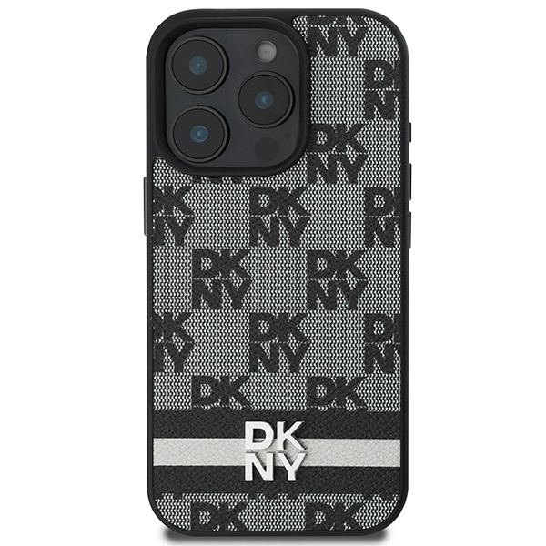 DKNY Checkered Pattern & Printed Stripes case for iPhone 16 Pro - blackeng