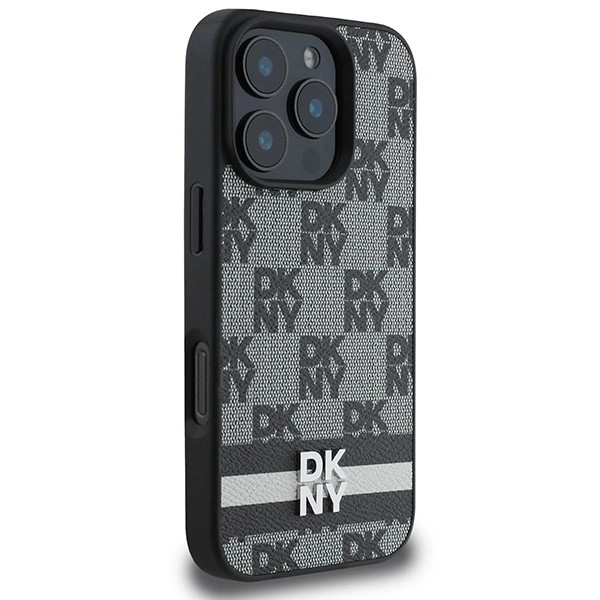 DKNY Checkered Pattern & Printed Stripes case for iPhone 16 Pro - blackeng