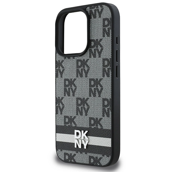 DKNY Checkered Pattern & Printed Stripes case for iPhone 16 Pro - blackeng