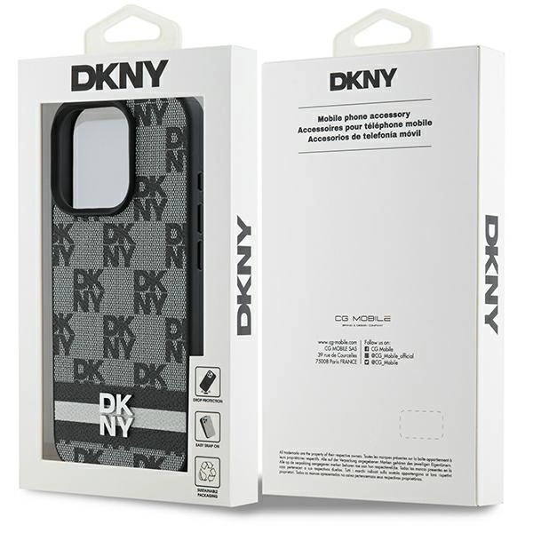 DKNY Checkered Pattern & Printed Stripes case for iPhone 16 Pro - blackeng