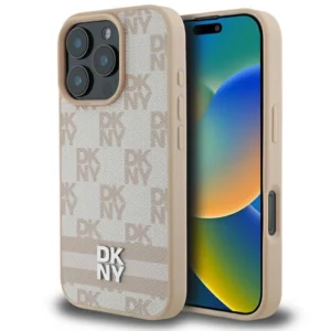 DKNY Checkered Pattern & Printed Stripes iPhone 16 Pro Case - Pinkeng