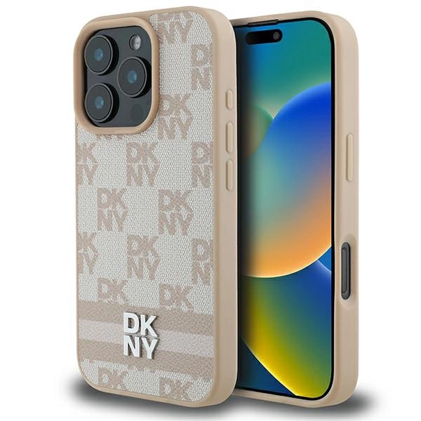 DKNY Checkered Pattern & Printed Stripes iPhone 16 Pro Case - Pinkeng