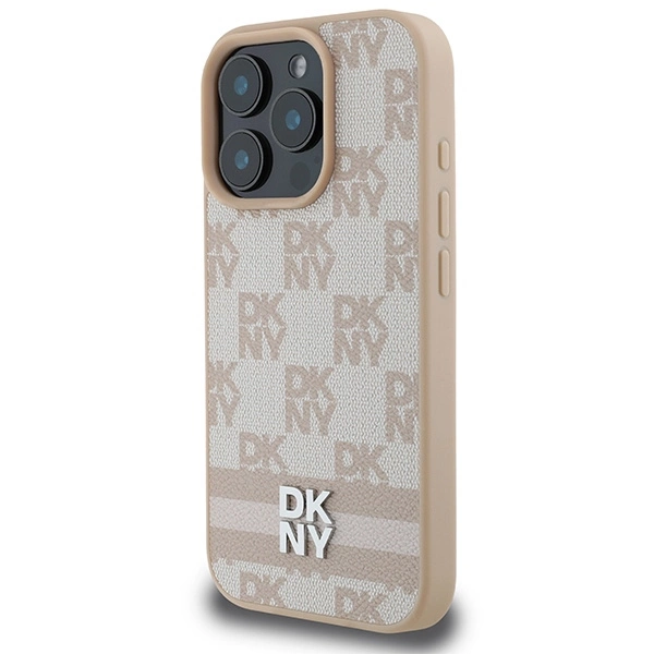 DKNY Checkered Pattern & Printed Stripes iPhone 16 Pro Case - Pinkeng