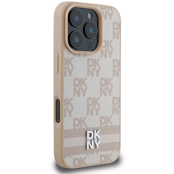 DKNY Checkered Pattern & Printed Stripes iPhone 16 Pro Case - Pinkeng
