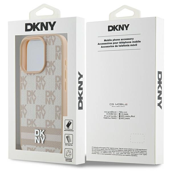 DKNY Checkered Pattern & Printed Stripes iPhone 16 Pro Case - Pinkeng