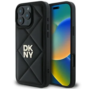 DKNY Quilted Stack Logo iPhone 16 Pro Case - Blackeng