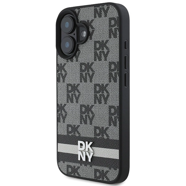 DKNY Checkered Pattern & Printed Stripes case for iPhone 16 - blackeng