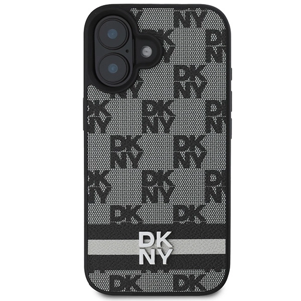 DKNY Checkered Pattern & Printed Stripes case for iPhone 16 - blackeng