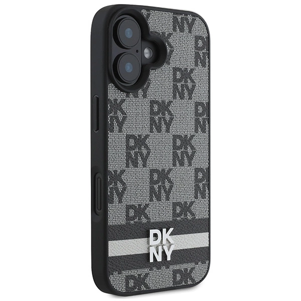 DKNY Checkered Pattern & Printed Stripes case for iPhone 16 - blackeng