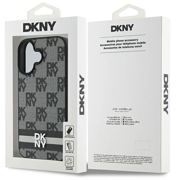 DKNY Checkered Pattern & Printed Stripes case for iPhone 16 - blackeng