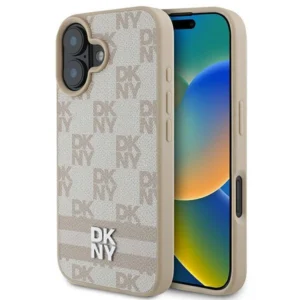 DKNY Checkered Pattern & Printed Stripes iPhone 16 Case - Pinkeng