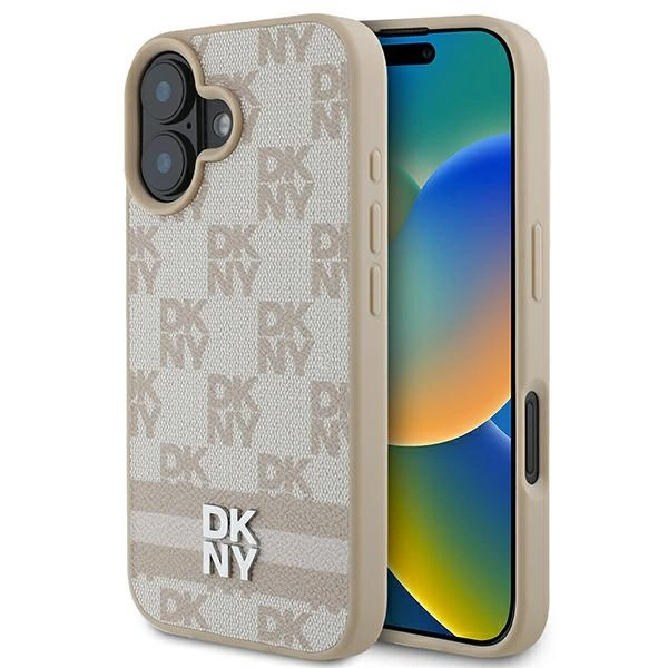 DKNY Checkered Pattern & Printed Stripes iPhone 16 Case - Pinkeng