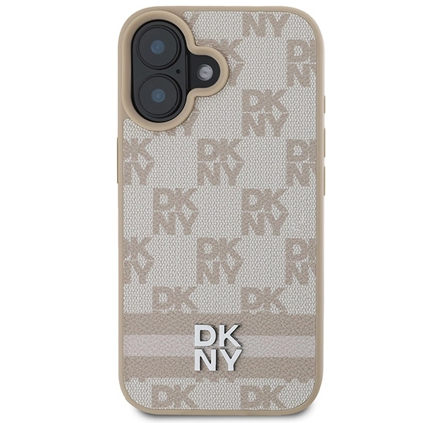 DKNY Checkered Pattern & Printed Stripes iPhone 16 Case - Pinkeng