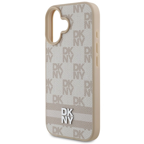 DKNY Checkered Pattern & Printed Stripes iPhone 16 Case - Pinkeng