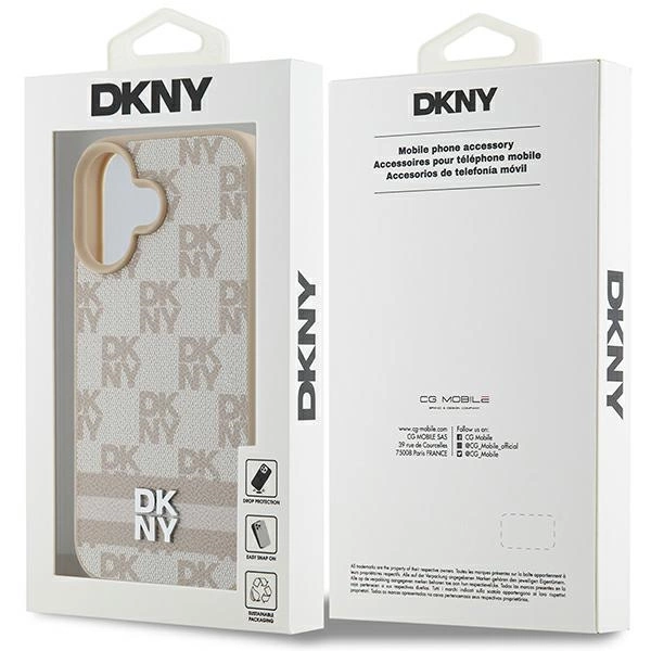 DKNY Checkered Pattern & Printed Stripes iPhone 16 Case - Pinkeng